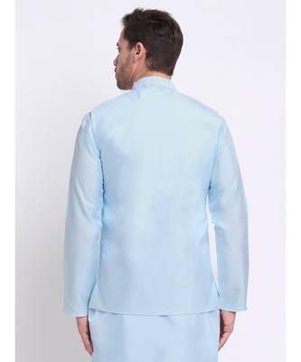 Men Sky Blue Silk Mirror Work Jacket 5