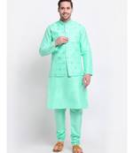 Men Green Silk Mirror Work Jacket