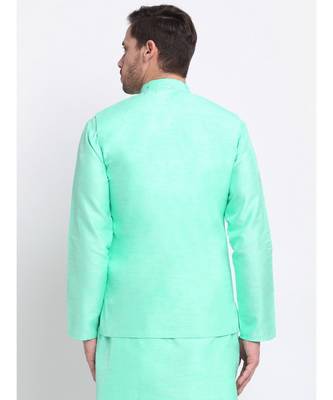Men Green Silk Mirror Work Jacket 4