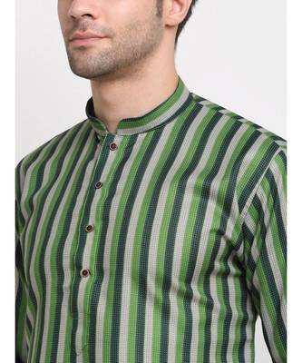 Men Green Cotton Stripped Straight Kurta 4