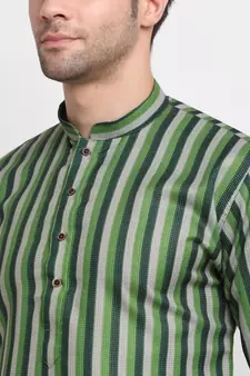 Men Green Cotton Stripped Straight Kurta
