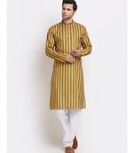 Men yellow Cotton Stripped yellow Kurta