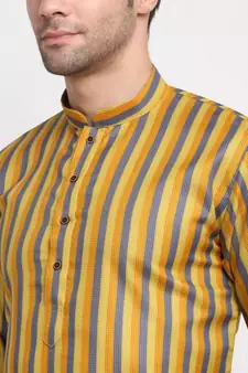 Men yellow Cotton Stripped yellow Kurta
