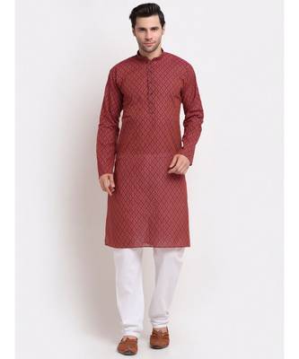 Men Red Cotton Printed Straight Kurta 1