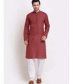 Men Red Cotton Printed Straight Kurta
