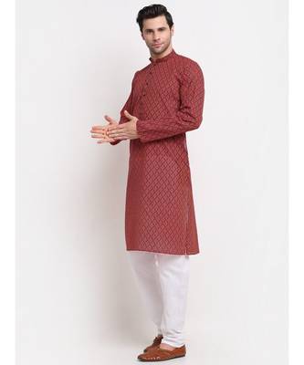 Men Red Cotton Printed Straight Kurta 2
