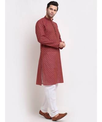 Men Red Cotton Printed Straight Kurta 3