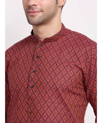 Men Red Cotton Printed Straight Kurta 4