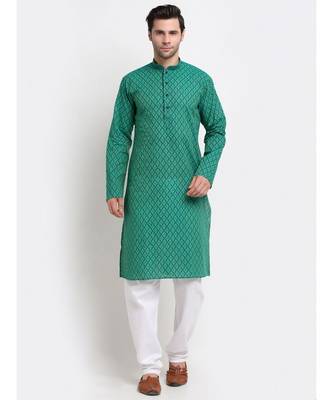 Men Green Cotton Printed Straight Kurta 1