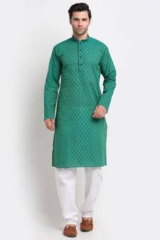 Men Green Cotton Printed Straight Kurta