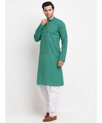 Men Green Cotton Printed Straight Kurta 2
