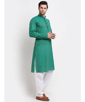 Men Green Cotton Printed Straight Kurta 3