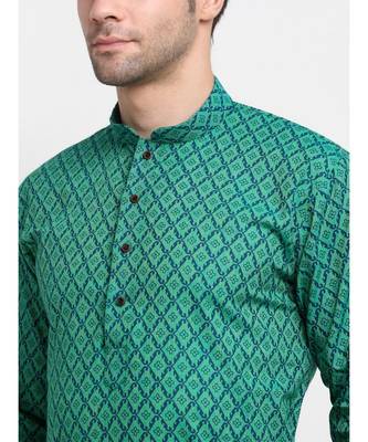 Men Green Cotton Printed Straight Kurta 4
