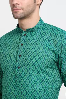 Men Green Cotton Printed Straight Kurta