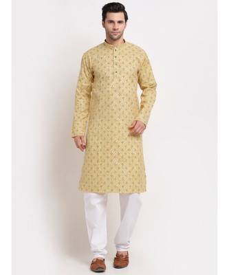 Men Yellow Cotton Printed Straight Kurta 1