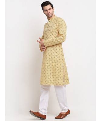 Men Yellow Cotton Printed Straight Kurta 2