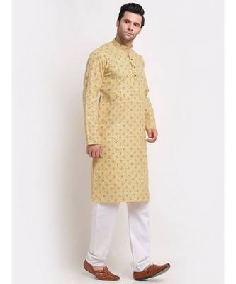 Men Yellow Cotton Printed Straight Kurta 3