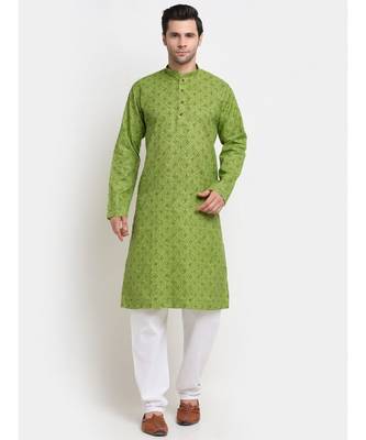 Men Green Cotton Printed Straight Kurta 1