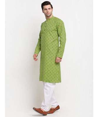 Men Green Cotton Printed Straight Kurta 2