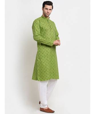 Men Green Cotton Printed Straight Kurta 3