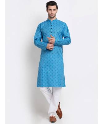 Men Blue Cotton Printed Straight Kurta 1
