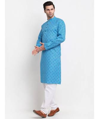 Men Blue Cotton Printed Straight Kurta 2