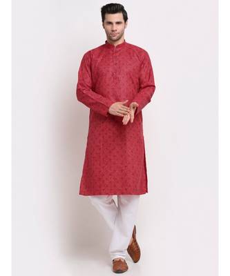 Men Pink Cotton Printed Straight Kurta 1