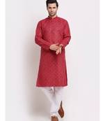 Men Pink Cotton Printed Straight Kurta