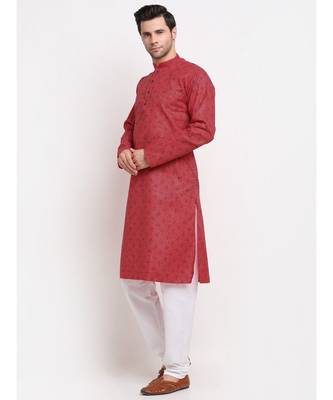 Men Pink Cotton Printed Straight Kurta 2