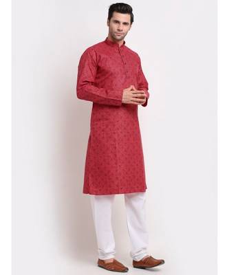 Men Pink Cotton Printed Straight Kurta 3