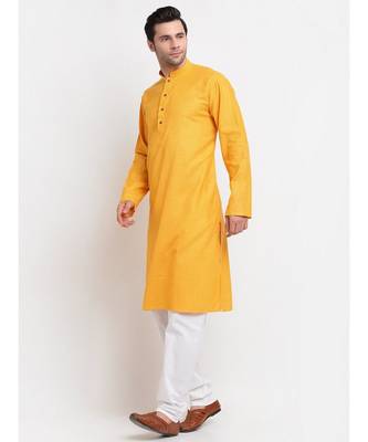 Men yellow Cotton Check Straight Kurta 2