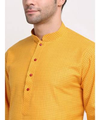 Men yellow Cotton Check Straight Kurta 4
