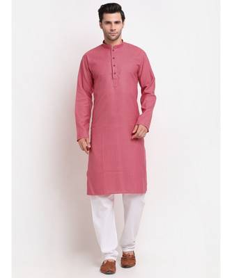 Men Pink Cotton Striped Straight Kurta 1