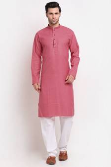 Men Pink Cotton Striped Straight Kurta