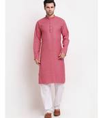 Men Pink Cotton Striped Straight Kurta
