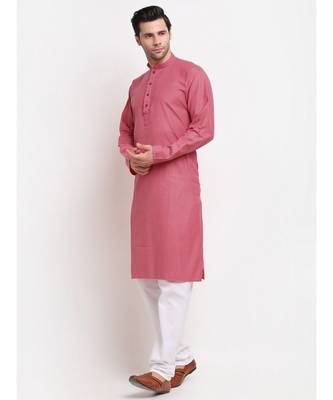 Men Pink Cotton Striped Straight Kurta 2