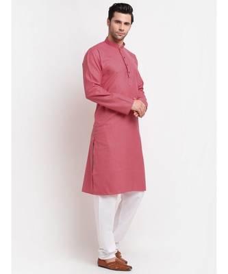 Men Pink Cotton Striped Straight Kurta 3