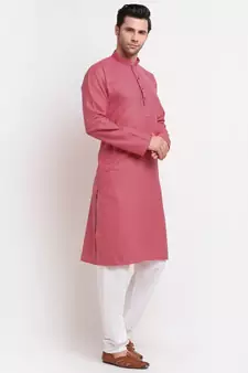 Men Pink Cotton Striped Straight Kurta