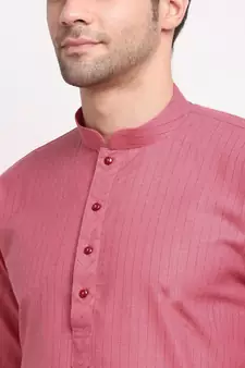 Men Pink Cotton Striped Straight Kurta