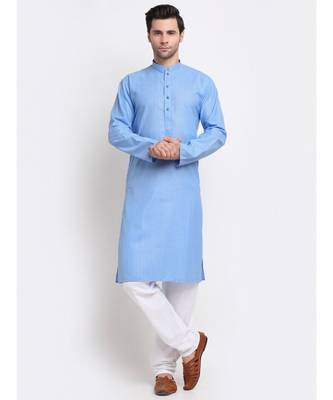 Men Blue Cotton Striped Straight Kurta 1