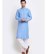 Men Blue Cotton Striped Straight Kurta