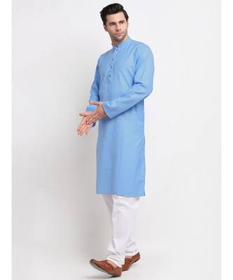 Men Blue Cotton Striped Straight Kurta 2