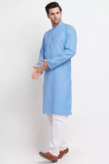 Men Blue Cotton Striped Straight Kurta