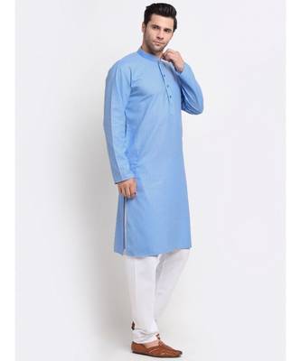 Men Blue Cotton Striped Straight Kurta 3