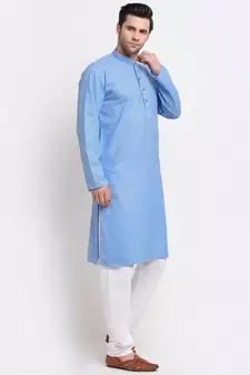 Men Blue Cotton Striped Straight Kurta