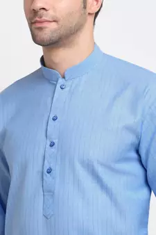 Men Blue Cotton Striped Straight Kurta
