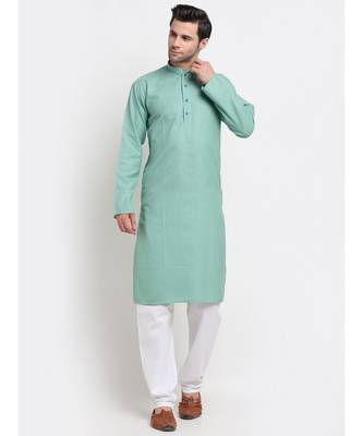 Men Sea Green Cotton Striped Straight Kurta 1