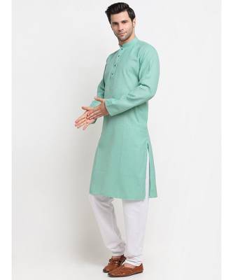Men Sea Green Cotton Striped Straight Kurta 2