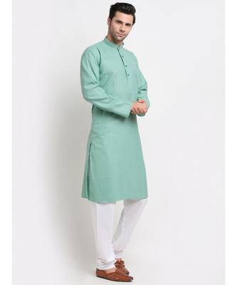 Men Sea Green Cotton Striped Straight Kurta 3