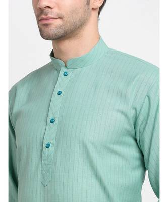 Men Sea Green Cotton Striped Straight Kurta 4